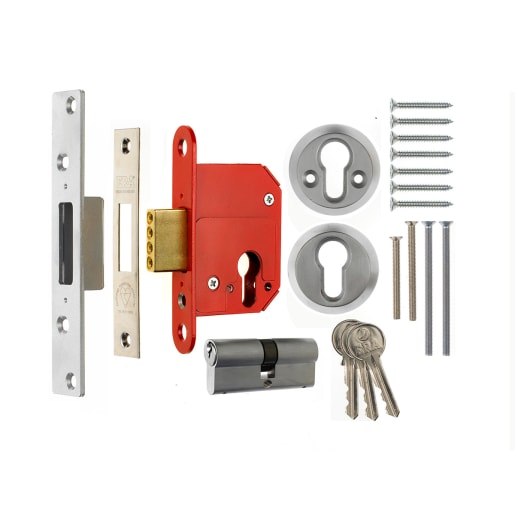 Fortress Euro Mortice Deadlock 64mm Square End Satin Finish