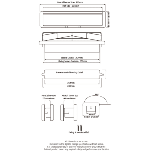 ERA Nu Mail Door Letterplate Midrail 76mm (40-80) Black