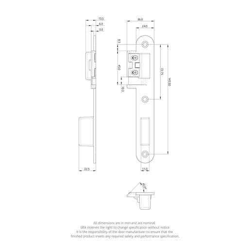 SureFire Centre Keep for Composite/Timber Doors Zinc 44mm Right Hand