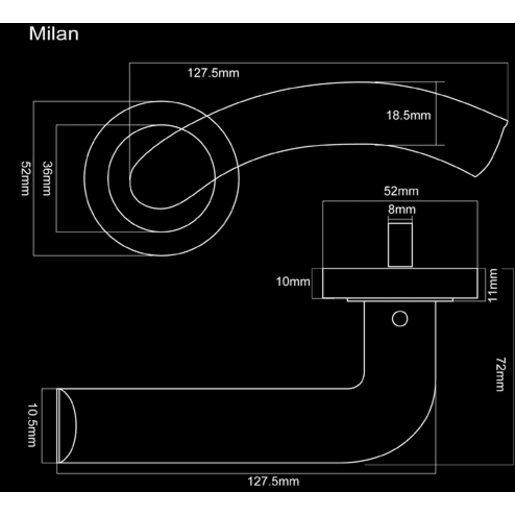 Fortessa Milan Lever Door Handles on Rose 127 x 51mm
