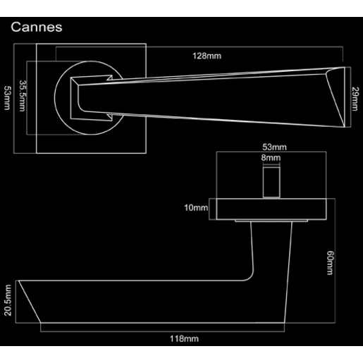 Fortessa Cannes Lever Door Handles on Rose 130 x 53mm