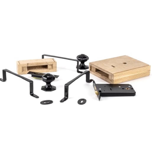 From The Anvil Black Oak Box Lock & Octagonal Knob Set