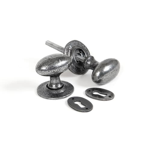 From The Anvil Pewter Oval Mortice/Rim Knob Set