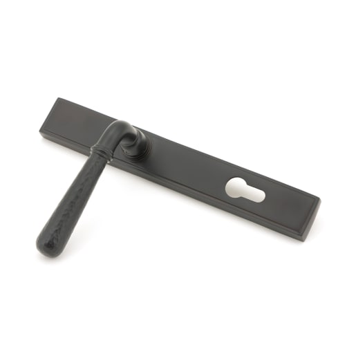 From The Anvil Aged Bronze Hammered Newbury Slimline Espag. Lock Set