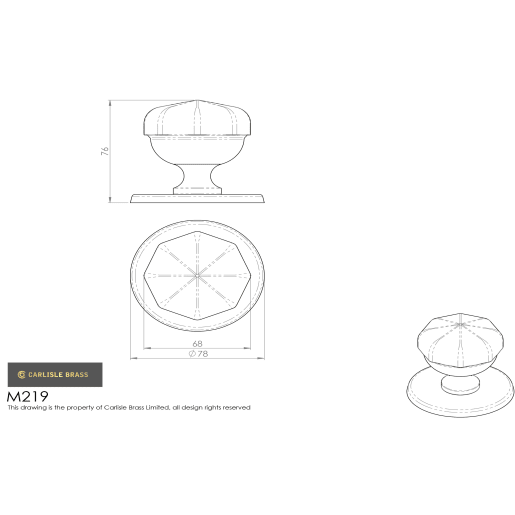 Carlisle Brass Octagonal Centre Door Knob 78mm Polished Chrome