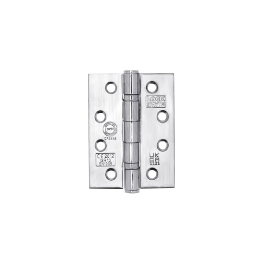 Locksmyth Grade 13 Fire Rated Ball Bearing Hinge 102 x 76 x 76mm Polished Stainless Steel Pack of 3