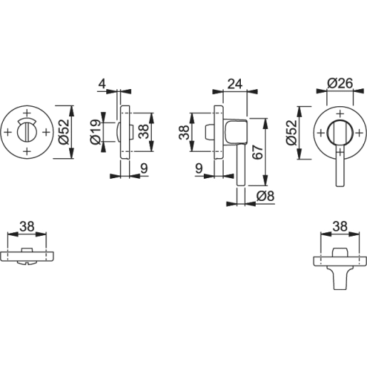 Hoppe Duraplus Escutcheon Disabled Turn/Indicator 67 x 52mm Satin Anodised Aluminium 42KS