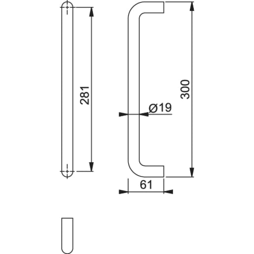 ARRONE Bolt Through Pull Handle 19mm x 300mm Grade 201 Stainless Steel