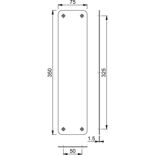 ARRONE Finger Plate, Grade 304 Stainless Steel with Radius corners 350 mm x 75 mm