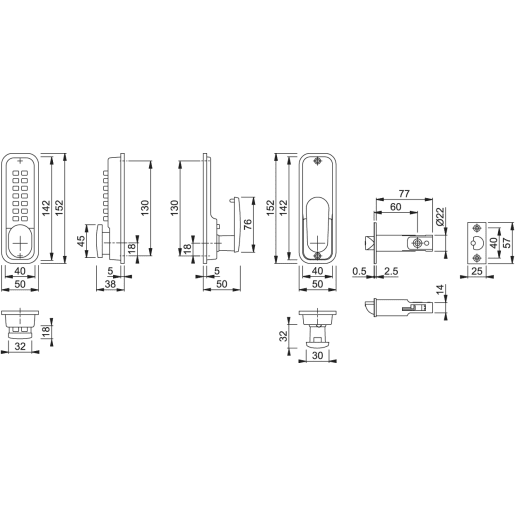 Arrone Digital Lock 50 x 142 x 35mm Chrome AR195-MC