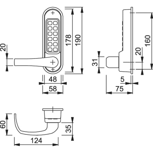 Arrone Lever Operated Mechanical Push Button Lock Matt Chrome AR-515-MC-PK