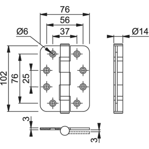 ARRONE Ball Bearing Hinge 102 x 76 x 3mm Polished Stainless Steel AR8182-SSS