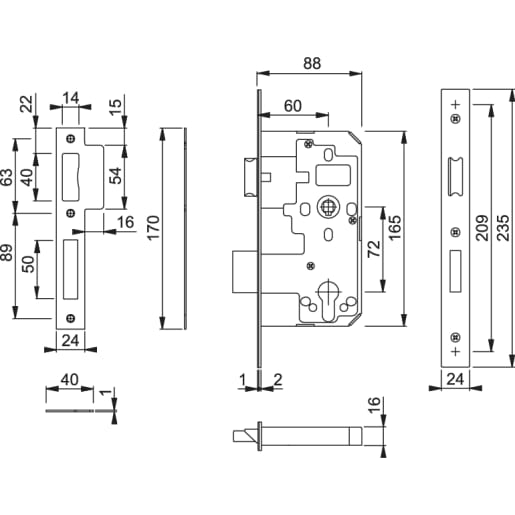 Arrone Euro Profile Single Throw Mortice Sashlock Case 60mm
