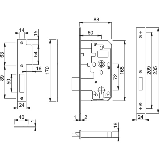 Arrone Euro Profile Mortice Deadlock Case AR8102-S-60-SSS