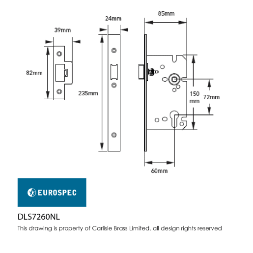 Eurospec Easi-T Din Profile Anti-Thrust Nightlatch 60mm Satin Stainless Steel