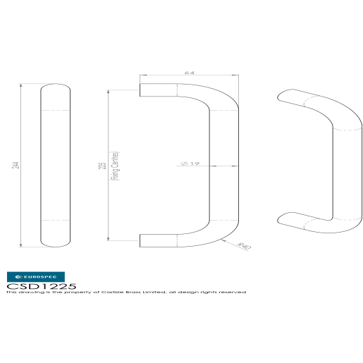 Eurospec Steelworx D Pull Handle 244 x 64 x 19mm Satin Stainless Steel