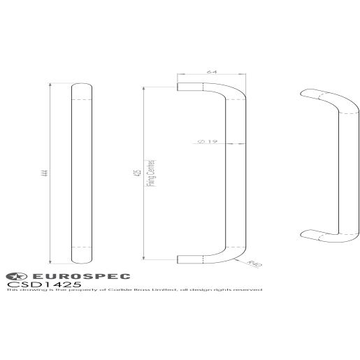 Eurospec 'D' Pull Handle 425 x 19mm Satin Stainless Steel