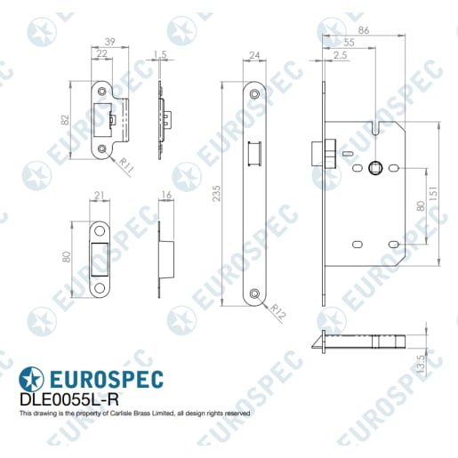 Eurospec DIN Standard Contract Latch Radius 55mm Satin Stainless Steel