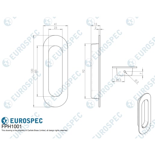 Eurospec Flush Pull Oval 120 x 41mm Bright Stainless Steel