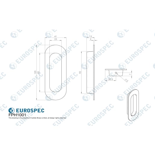 Eurospec Flush Pull Oval 120 x 41mm Satin Stainless Steel