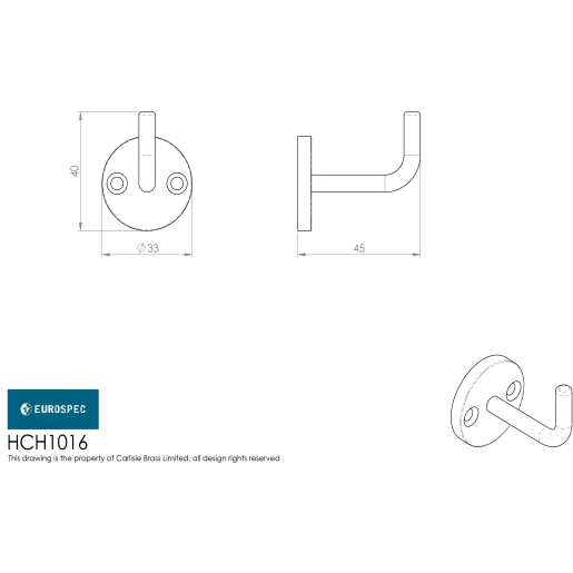 Eurospec Coat Hook on a 33mm Rose Satin Stainless Steel