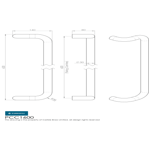 Eurospec Cranked Pull Handle 600 x 30mm Satin Stainless Steel