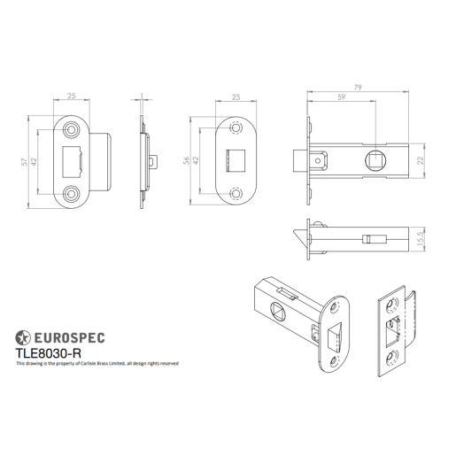 Eurospec Radius Strike and for end Tubular Latch 76mm Nickel Plated