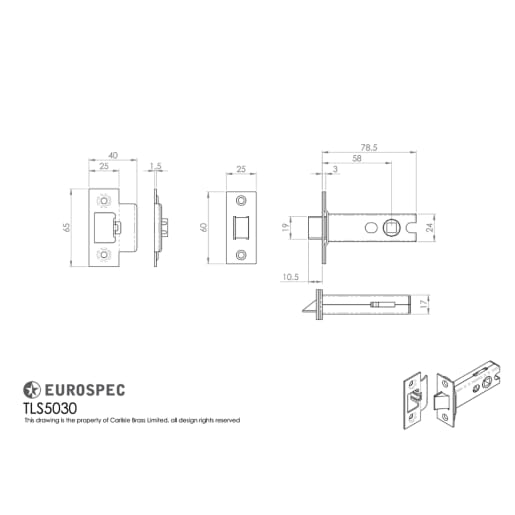Eurospec Heavy Sprung Tubular Latch 76mm Bright Stainless Steel/Satin Stainless Steel