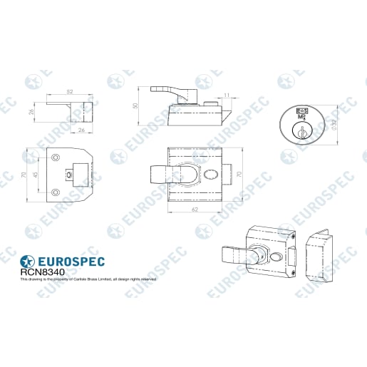 Eurospec Deadlocking Rim Cylinder Nightlatch 40mm Electro Brassed