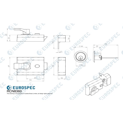 Eurospec Deadlocking Rim Nightlatch Level 3 60mm Satin Chrome