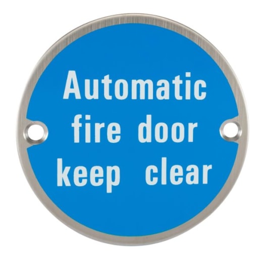 Frisco Automatic Fire Door Keep Clear Symbol 75mm Sat Stainless Steel