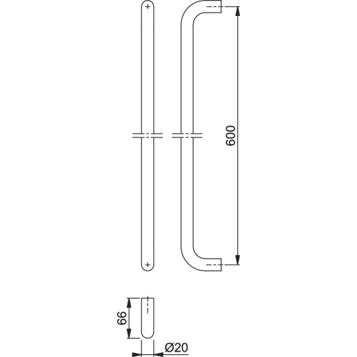 Arrone Pull Handle with Bolt Fix 600 x 19mm Satin Anodised Aluminium AR3616BF