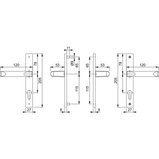 Hoppe Duraplus London Handle 205 x 27mm Aluminium Silver