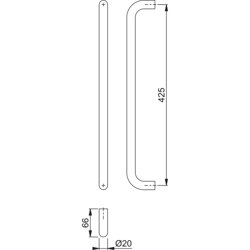 Arrone Pull Handle with Bolt Fix 425 x 19mm Polished Stainless Steel AR3616BF