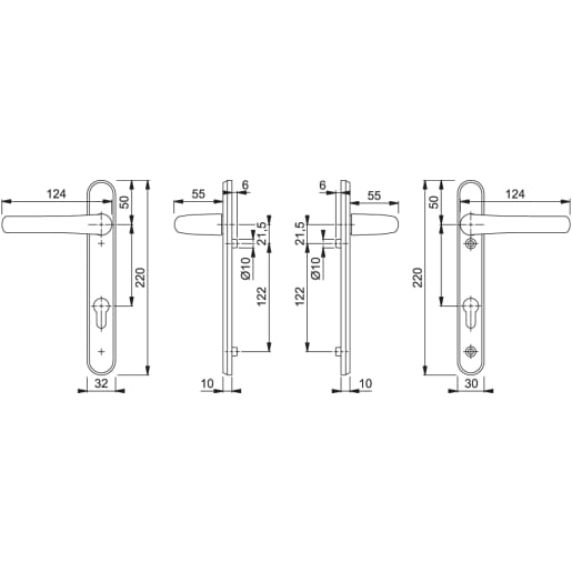 Hoppe Duraplus Tokyo Door Handle Set 220 x 32mm Aluminium Silver