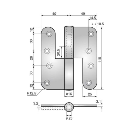 Assa Abloy 3228 Grade-13 Left Hand Hinge 110mm Bright Zinc Plated