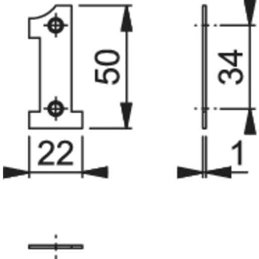 Arrone Face Fix '1' Numeral 50 x 22 x 1mm Satin Anodised Aluminium AR140/1-SAA