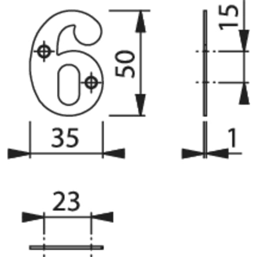 Arrone Face Fix '6/9' Numeral 50 x 22 x 1mm Satin Anodised Aluminium AR140/6-SAA