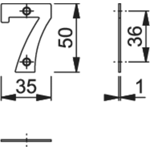 Arrone Face Fix '7' Numeral 50 x 22 x 1mm Satin Anodised Aluminium AR140/7-SAA