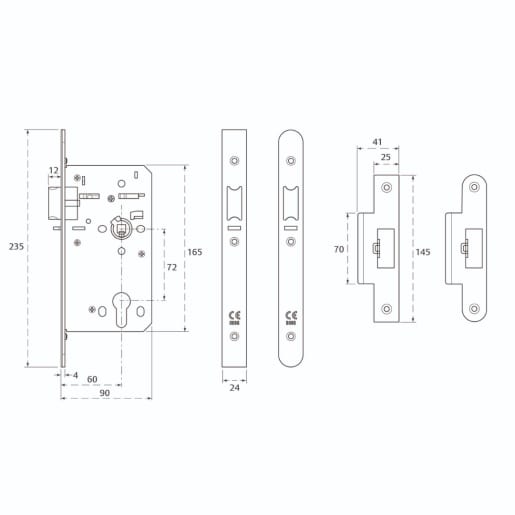 Union HD72 CE DIN Euro Profile Deadlocking Nightlatch Radius for end 60mm Backset Stainless Steel