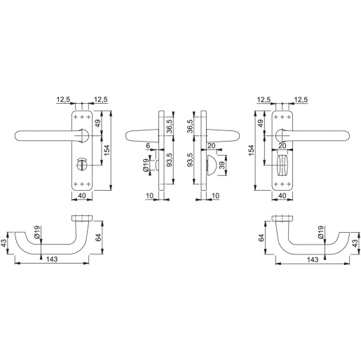 Hoppe Bathroom Return Lever on Backplate 155 x 40mm Satin Anodised Aluminium AR200S