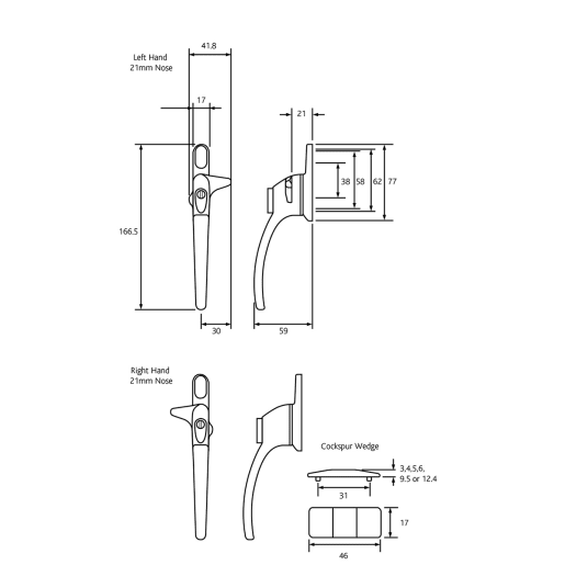 ERA Charisma Cockspur Left Hand Casement Fastener 167 x 12mm White