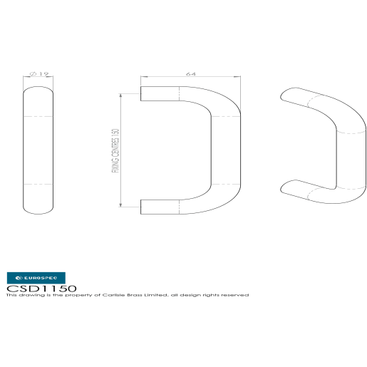 Eurospec 'D' Pull Handle 150 x 19mm Satin Stainless Steel