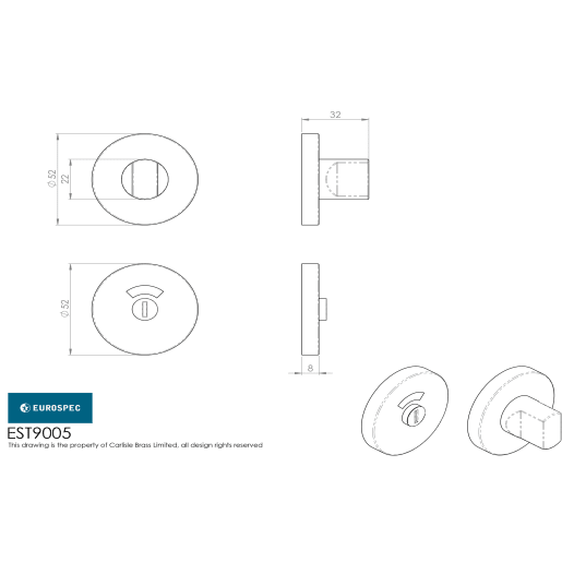 Eurospec Thumbturn and Release 52 x 8mm Satin Anodised Aluminium