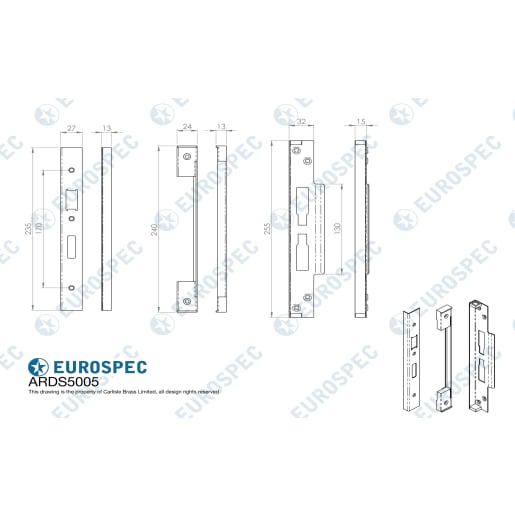 Eurospec Rebate Set Architectural Din Sashlock 13mm Satin Stainless Steel