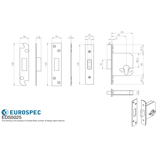 Eurospec Easi-T Euro Profile Cylinder Deadlock 64mm Polished Brass