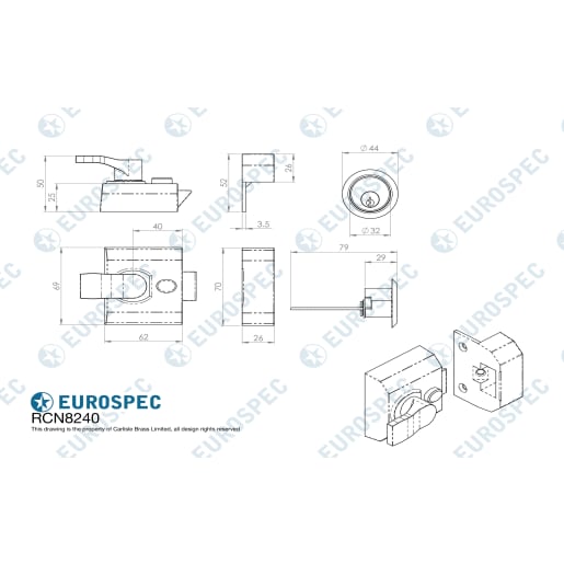 Eurospec Contract Rim Cylinder Nightlatch 40mm Backset Satin Chrome