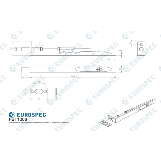 Eurospec Steelworx Lever Action Flush Bolt 204 x 20mm Satin Stainless Steel