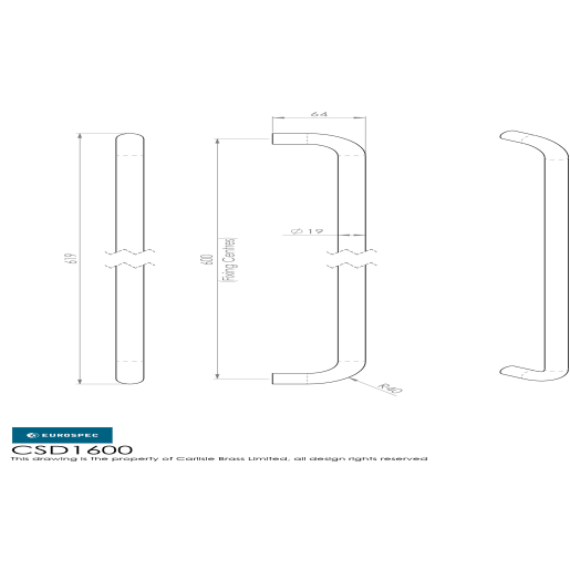 Eurospec 'D' Shaped Pull Handle 600 x 19mm Satin Stainless Steel