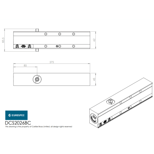 Eurospec Size 2-6 Fire Door Closer Silver with Backcheck